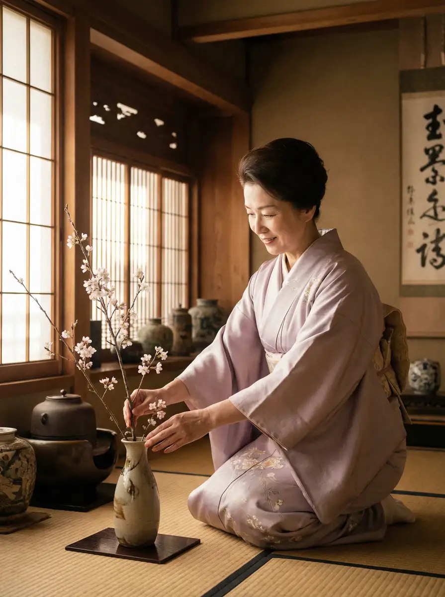 一位优雅的 小宝探花 - 热门探花与精选合集推荐 在和室中插花